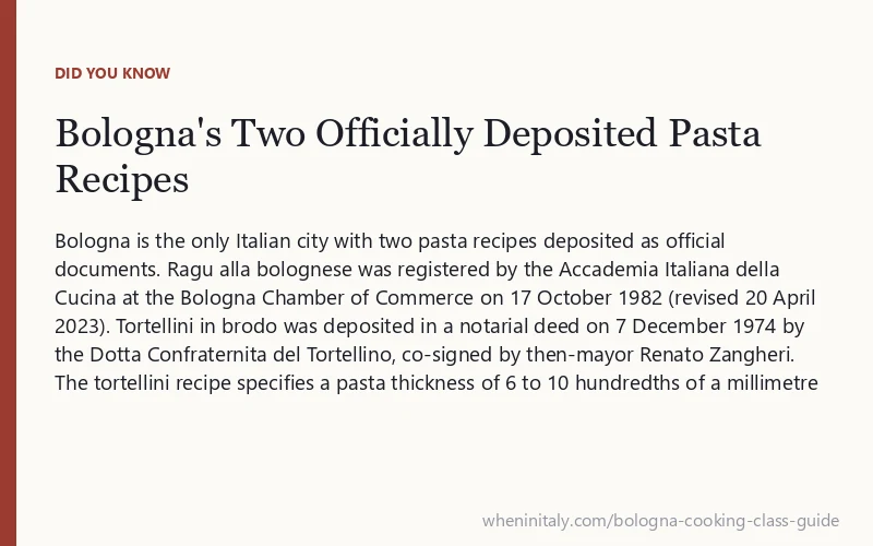 Bologna's Two Officially Deposited Pasta Recipes: Bologna is the only Italian city with two pasta recipes deposited as official documents.