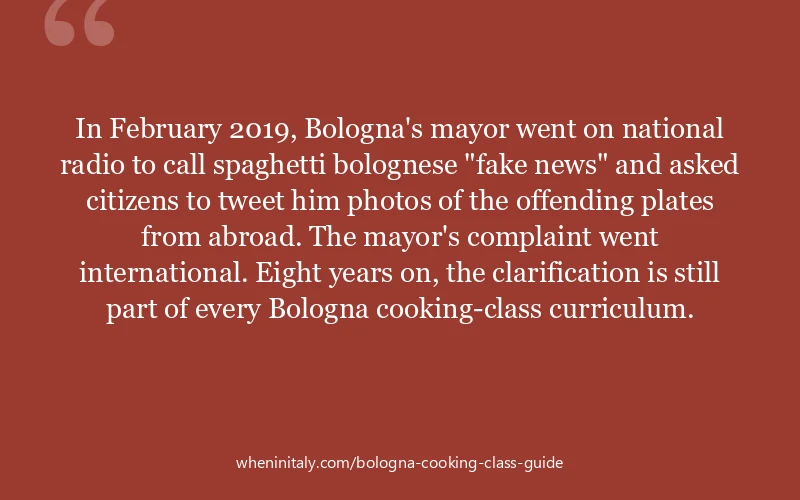 In February 2019, Bologna's mayor went on national radio to call spaghetti bolognese "fake news" and asked citizens to tweet him photos of the offendi...