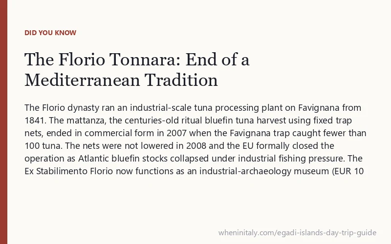 The Florio Tonnara: End of a Mediterranean Tradition: The Florio dynasty ran an industrial-scale tuna processing plant on Favignana from 1841.