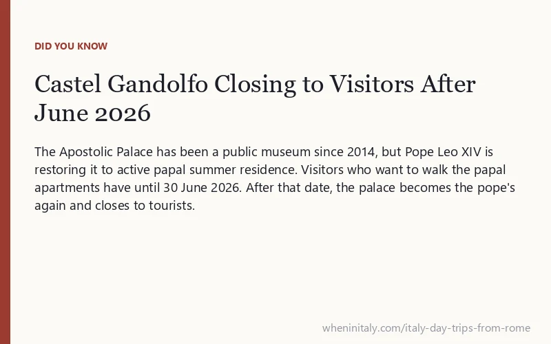 Castel Gandolfo Closing to Visitors After June 2026: The Apostolic Palace has been a public museum since 2014, but Pope Leo XIV is restoring it to active papal summer residence.