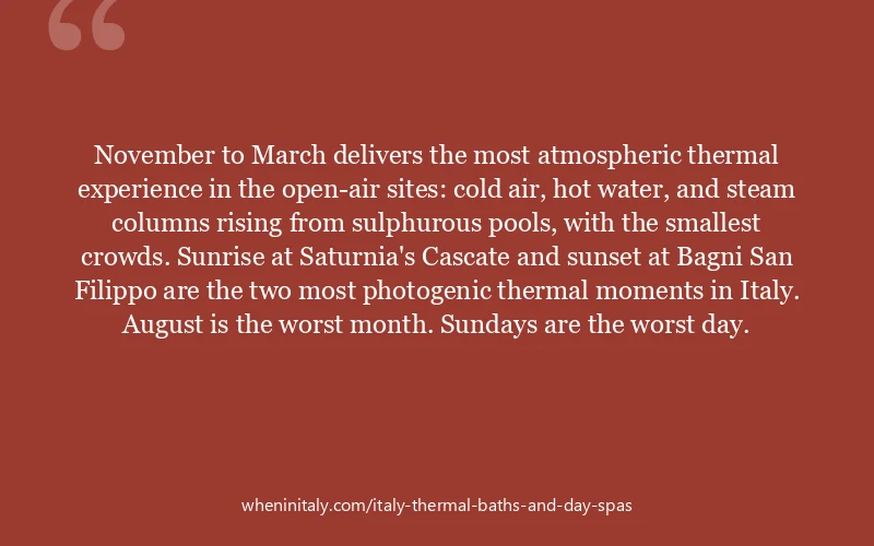 November to March delivers the most atmospheric thermal experience in the open-air sites: cold air, hot water, and steam columns rising from sulphurou...