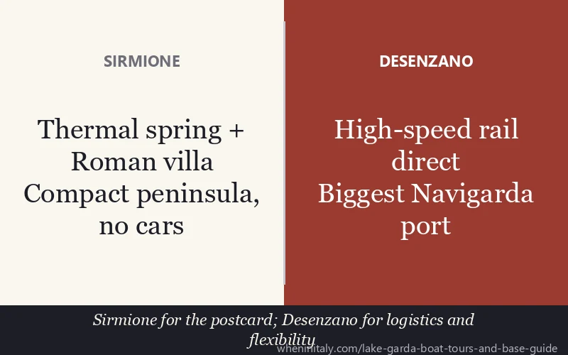 Sirmione vs Desenzano base for Lake Garda: attractions and transport comparison