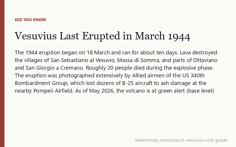 Vesuvius Last Erupted in March 1944: The 1944 eruption began on 18 March and ran for about ten days.